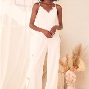 NWT- Lulus Timeless Romance White Lace Wide-Leg Jumpsuit